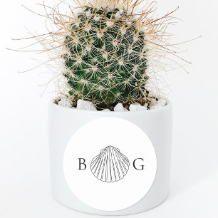 Minimalistische Clam Seashell Monogram Bruiloft Fa Ronde Sticker