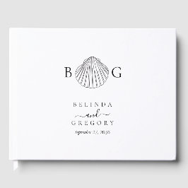 Minimalistische Clam Seashell Monogram Bruiloft Gastenboek