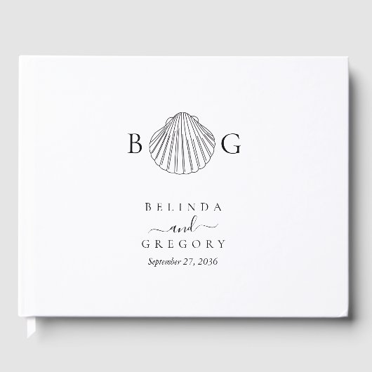 Minimalistische Clam Seashell Monogram Bruiloft Gastenboek (Voorkant)