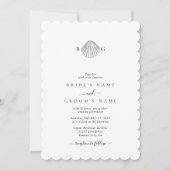Minimalistische Clam Seashell Monogram Bruiloft Kaart (Voorkant)