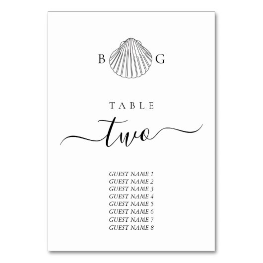 Minimalistische Clam Seashell Monogram Bruiloft Kaart (Achterkant)