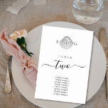 Minimalistische Clam Seashell Monogram Bruiloft Kaart<br><div class="desc">Een minimalistisch tropisch clam monogram bruiloft ontwerp. Een eenvoudig ontwerp dat een schets van een schelp gebruikt om een elegant klassiek monogram te creëer. Een charmant zwart-wit tropisch strandontwerp met rustieke streken en stijlvolle scripttypografie. Een elegante kuststrand thema trouwtafel nummer kaart ontwerp met moderne elementen. Overeenkomende bruidsartikelen en andere bruidsuitnodigingsformaten...</div>