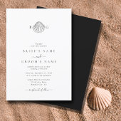 Minimalistische Clam Seashell Monogram Bruiloft Kaart
