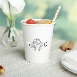 Minimalistische Clam Seashell Monogram Bruiloft Papieren Bekers
