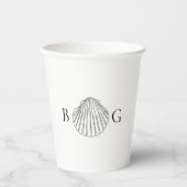 Minimalistische Clam Seashell Monogram Bruiloft Papieren Bekers (Voorkant)