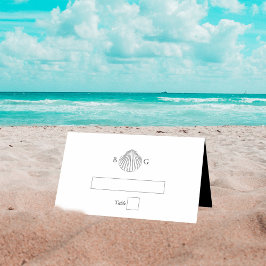 Minimalistische Clam Seashell Monogram Bruiloft Plaatskaartje