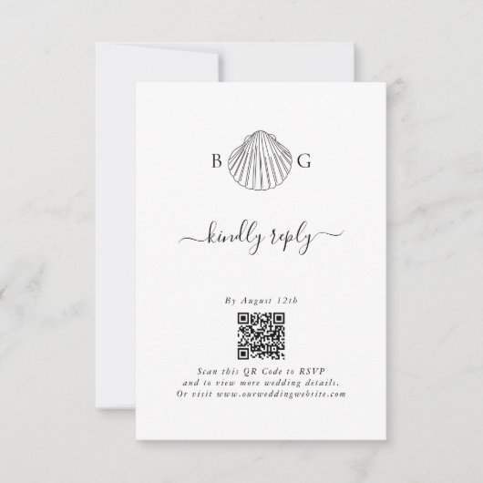 Minimalistische Clam Seashell Monogram Bruiloft RSVP Kaartje (Voorkant)