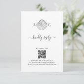 Minimalistische Clam Seashell Monogram Bruiloft RSVP Kaartje (Staand voorkant)