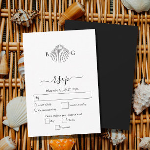 Minimalistische Clam Seashell Monogram Bruiloft RSVP Kaartje