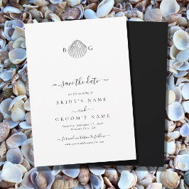 Minimalistische Clam Seashell Monogram Bruiloft Save The Date