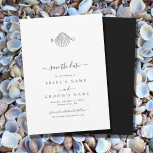 Minimalistische Clam Seashell Monogram Bruiloft Save The Date