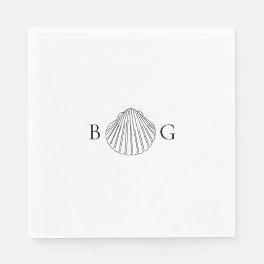 Minimalistische Clam Seashell Monogram Bruiloft Servet (Voorkant)
