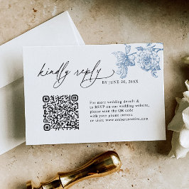 Minimalistische Classic Blue QR code bruiloft RSVP Kaartje