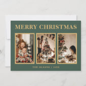 Minimalistische Classic Christmas Green Three Foto Feestdagenkaart (Voorkant)