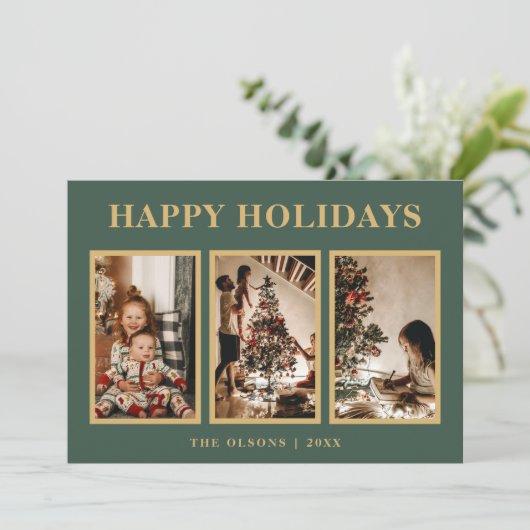 Minimalistische Classic Feestdagen Green Three Fot Feestdagenkaart (Staand voorkant)