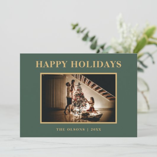 Minimalistische Classic Feestdagen Groene Foto en Feestdagenkaart (Staand voorkant)