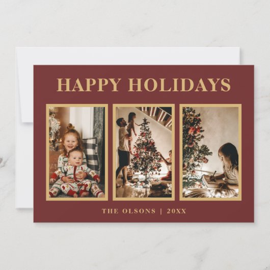 Minimalistische Classic Feestdagen Red Three Foto Feestdagenkaart (Voorkant)