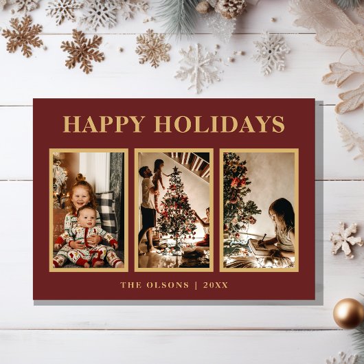Minimalistische Classic Feestdagen Red Three Foto Feestdagenkaart