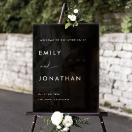 Minimalistische Classy Black Wedding Welkom Acryl Bord