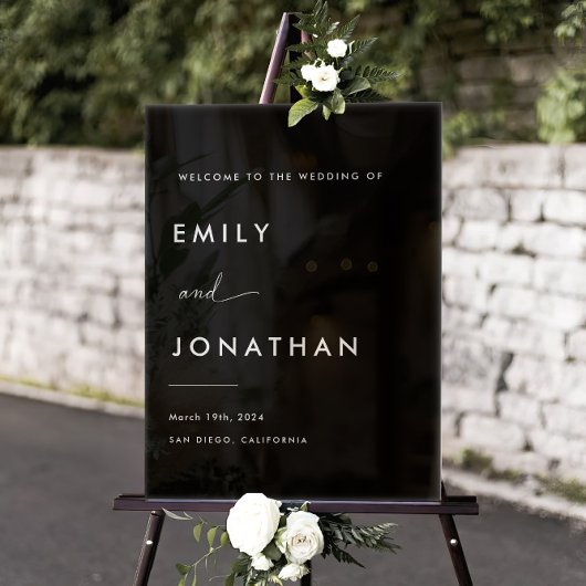 Minimalistische Classy Black Wedding Welkom Acryl Bord