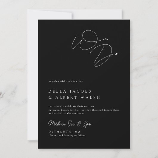 Minimalistische Classy Calligraphy Black Wedding Kaart (Voorkant)