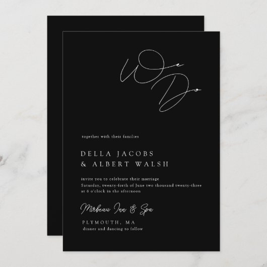 Minimalistische Classy Calligraphy Black Wedding Kaart (Voorkant / Achterkant)