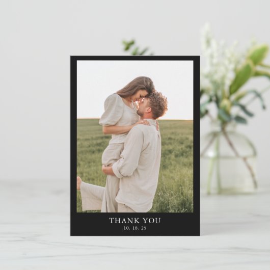 Minimalistische Classy Eenvoudig Zwart 2 foto brui Bedankkaart (Staand voorkant)