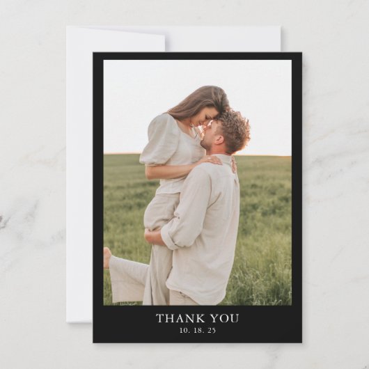 Minimalistische Classy Eenvoudig Zwart 2 foto brui Bedankkaart (Voorkant)