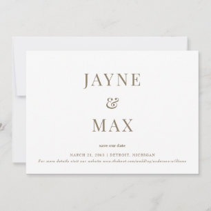 Minimalistische Classy White en Gold Wedding Save Kaart