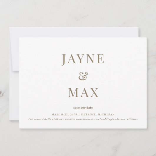 Minimalistische Classy White en Gold Wedding Save  Kaart (Voorkant)