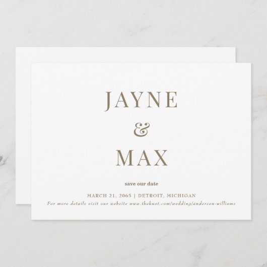 Minimalistische Classy White en Gold Wedding Save  Kaart (Voorkant / Achterkant)