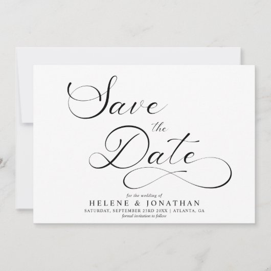 Minimalistische Classy Zwart Wit Elegant Huwelijk Save The Date (Voorkant)