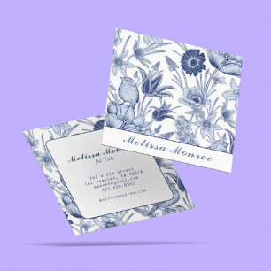 Minimalistische Clean Eenvoudige Blauwe Bloemen Ty Vierkante Visitekaartje