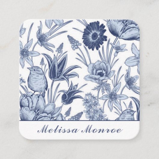 Minimalistische Clean Eenvoudige Blauwe Bloemen Ty Vierkante Visitekaartje (Voorkant)