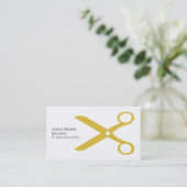 Minimalistische Clean White Gold Scissor Haarstyli Visitekaartje (Staand voorkant)
