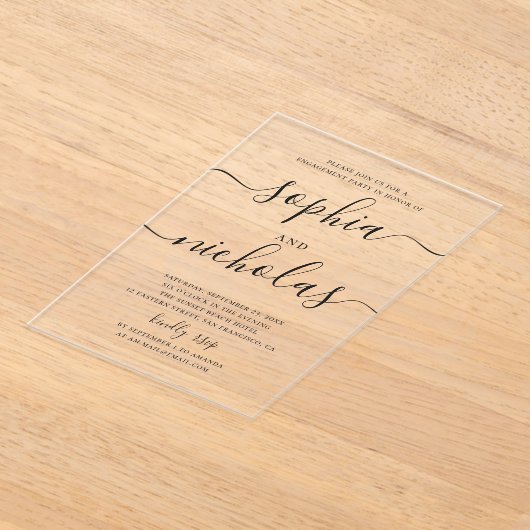 Minimalistische Clear Engagement Party | elegant s Acryl Uitnodigingen (Laagn)