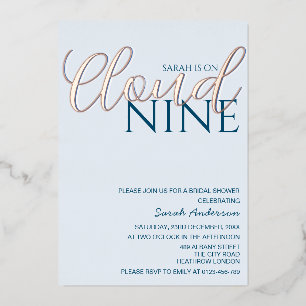 Minimalistische Cloud Nine Bruidsdouche Roze Goud Folie Uitnodiging