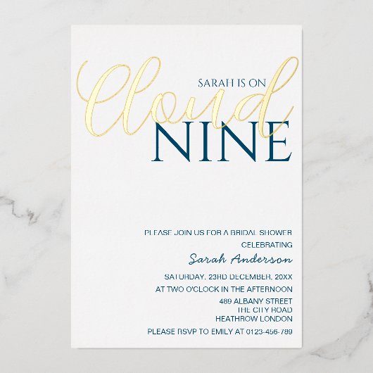 Minimalistische Cloud Nine Vrijgezellenfeest Golde Folie Uitnodiging (Voorkant)