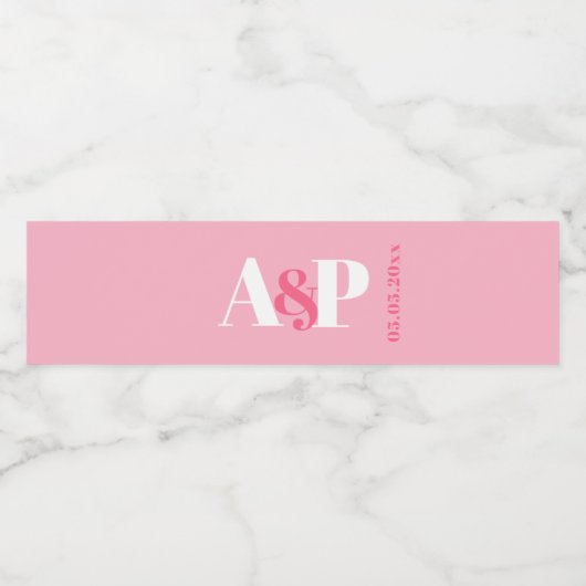 Minimalistische Colourblock Monogram Valentijnsdag Waterfles Etiket (Enkel label)