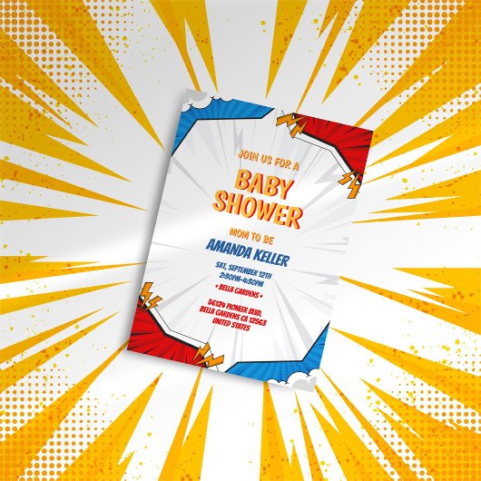 Minimalistische Comic Book Baby shower Uitnodiging