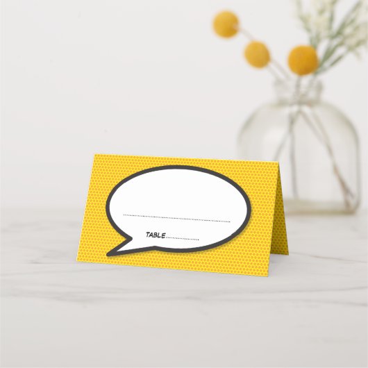 Minimalistische Comic Book Speech Bubble Bruiloft Plaatskaartje (Voorkant)