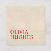 Minimalistische Cool Beige Red Bold Vierkante Visitekaartje (Voorkant)