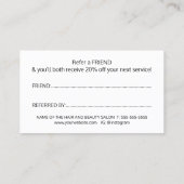 Minimalistische Cool Bold Zwart Wit Salon Aanbevelingskaartje (Achterkant)