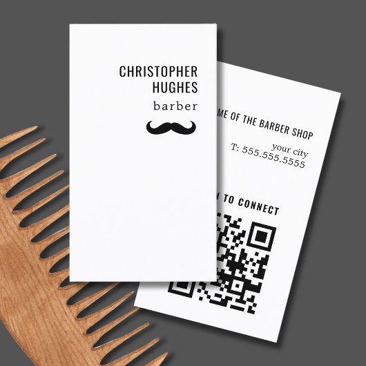 Minimalistische Cool Zwarte Witte Snor QR-code Visitekaartje