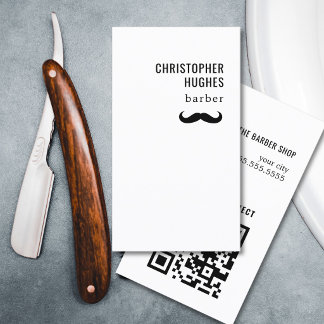Minimalistische Cool Zwarte Witte Snor QR-code Visitekaartje
