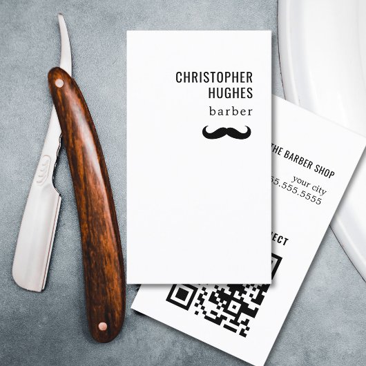 Minimalistische Cool Zwarte Witte Snor QR-code Visitekaartje