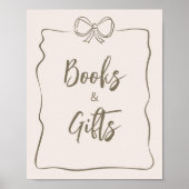 Minimalistische Coquette Baby shower Boeken en Ges Poster (Voorkant)