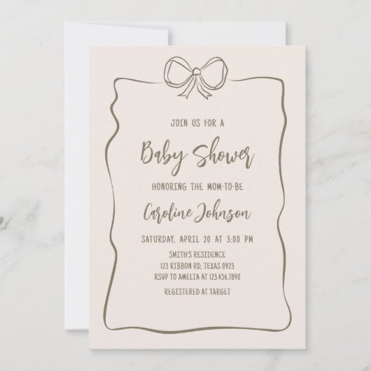 Minimalistische Coquette Baby shower Kaart (Voorkant)