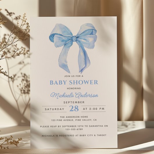 Minimalistische Coquette Waterverf Bow Baby shower Kaart