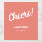 Minimalistische Coral Pink Script Wedding Wijn Etiket (Enkel label)